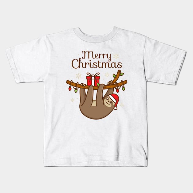 Cute Sloth Christmas Illustration Kids T-Shirt by Alundrart